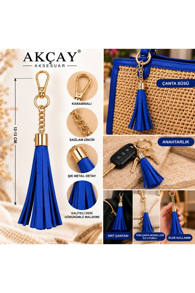 Akçay Aksesuar Breloc cu ciucuri din piele, ornament pentru geantă, breloc pentru chei
