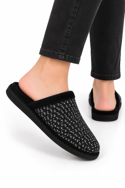 Jagulep Papuci de casă unisex, cu suport antiderapant și blană, NEGRU