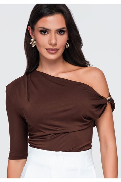 OMBRE Bluză de damă, croială cambrată, decolteu asimetric, drapaj frontal, o ...
