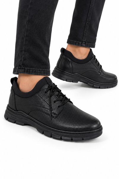 Jagulep Men's Genuine Leather Non-Slip Sole Shoes Black