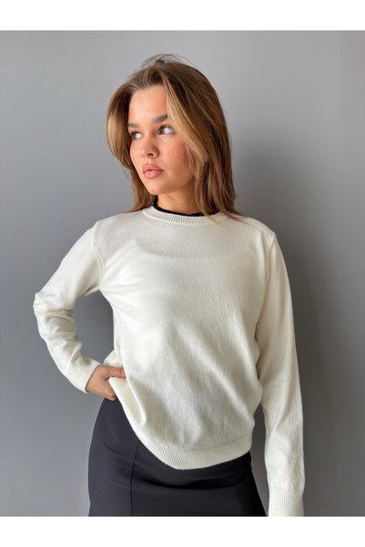 KENZA'A TRİKO Double Collared Shawl Collar Knit Sweater