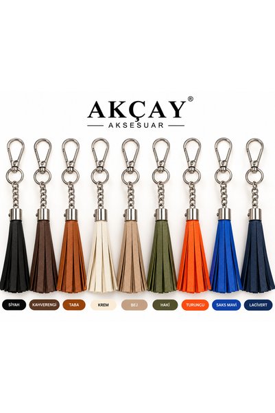 Akçay Aksesuar Breloc cu ciucuri din piele, ornament pentru geantă, breloc pentru chei