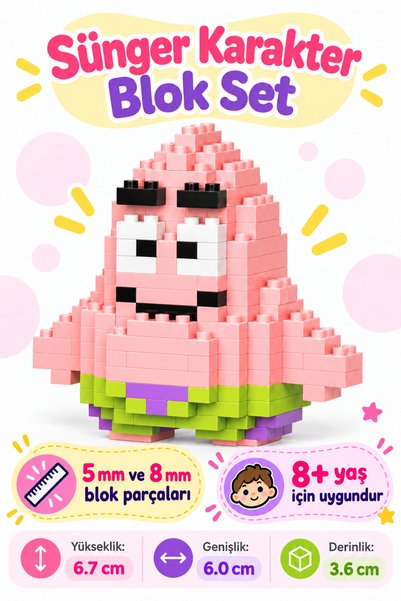 hak-iş oyuncak Pembe Sünger Karakter Blok Set – 5 mm ve 8 mm Mini Yapı Blokları – 8+ Yaş
