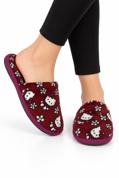 Jagulep Papuci de casă unisex, cu suport antiderapant și blană, BORDO-ALB