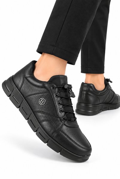 Jagulep Men's Smart Lace-Up Orthopedic Sole Genuine Leather Shoes Black