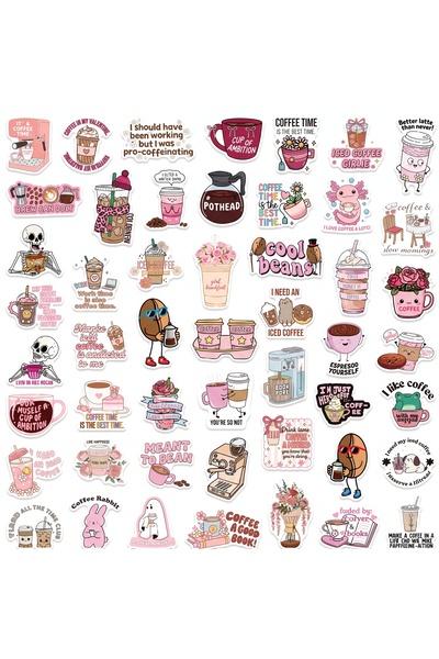 Generic Brand Aesthetic Iced Coffee & Cafe Lover Sticker Set - Cute Pastel Coffee Quotes & Mocha Drink Vinyl Decals for Phone Cases, Laptops & Tumblers (50 Pcs)