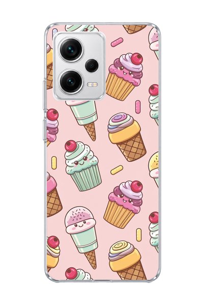 lelia Redmi Note 12 Pro 5g Compatible Ice Cream Cake Pink Printed Transparent...