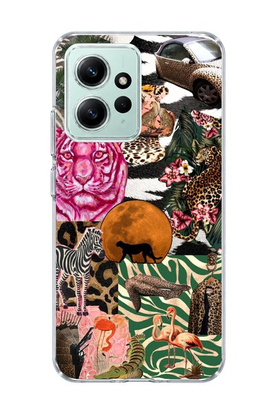 lelia حافظة هاتف شفافة مطبوعة بتصميم Wild Animal Collage متوافقة مع Redmi Not...