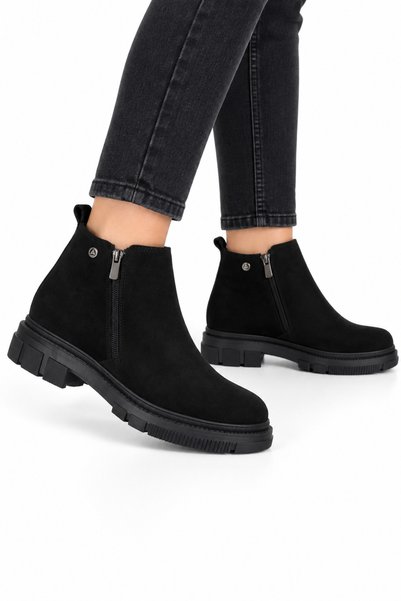 Jagulep Men's Genuine Leather Non-Slip Sole Side Zipper Boots Black