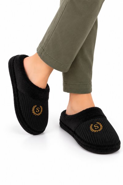 Jagulep Men's Home Fuzzy Non-Slip Sole Slippers Black