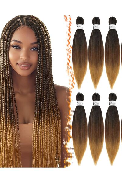 Dotail Set de 8 extensii de păr împletite, pre-întinse, textură Yaki, 66 cm, ...