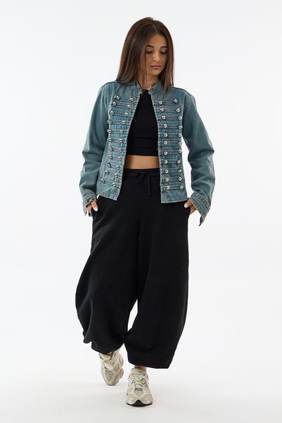 COCOPELLI Jachetă de damă albastră din denim cu nasturi COC3633