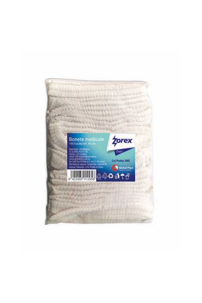ZOREX Bonetă medicală clasică, 100 bucăți/set, cu elastic