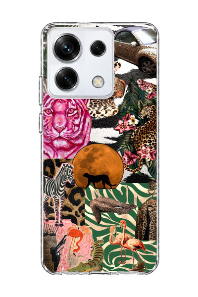lelia حافظة هاتف شفافة مطبوعة بتصميم Wild Animal Collage متوافقة مع Redmi Not...