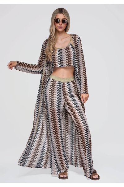 OMBRE Langes Strick-Cover-Up für Damen, vorne offen, durchbrochene Textur, Ta...