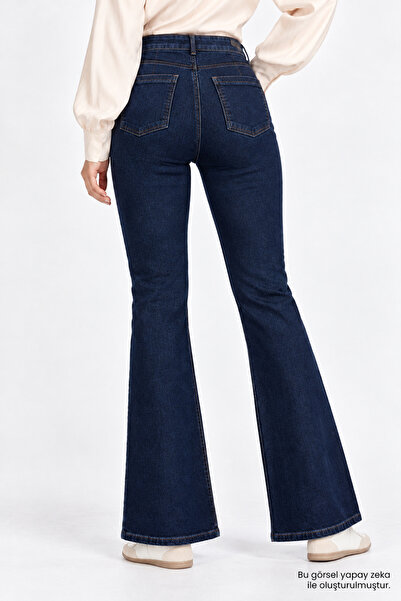 Exquise Yüksek Bel İspanyol Paça Slim Fit Denim Pantolon