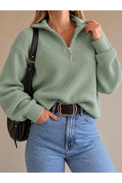 FAVORİST Women's Half Zipper Thessaloniki Knitted Sweater Kpln