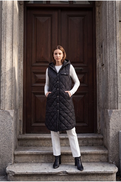 exxit collection Women's Long Snap Closure Hooded Quilted Puffer Vest