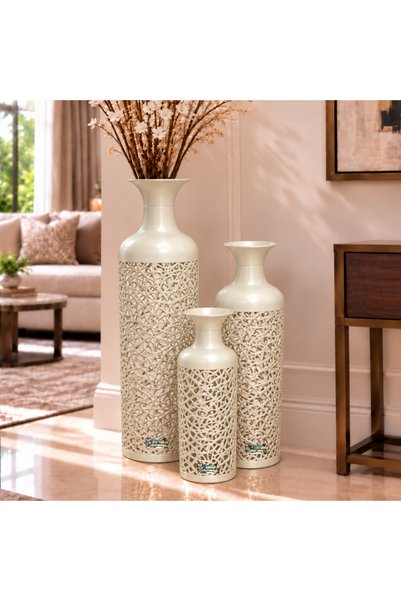 PixelsFurniture طقم مزهريات (فازات) 3 قطع فازات معدنية فاخرة من بكسل الأثاث, ...