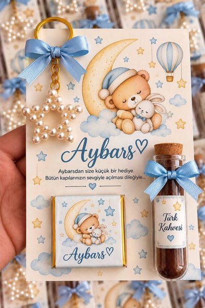 LİMOON KIRTASİYE ÇİKOLATA,KAHVE, ANAHTARLIK,ERKEK BEBEK DOĞUM HEDİYESİ 10 ADET