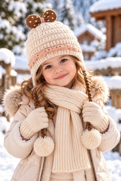 minik'o kids Ki̇tti̇ 26160-05 Girls 1-4 Years Scarf, Beanie, Gloves Set
