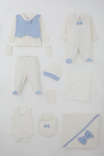 Breeze Baby Boy Hospital Release Set, 10-Piece Fixed Vest with Bow Accessory,...