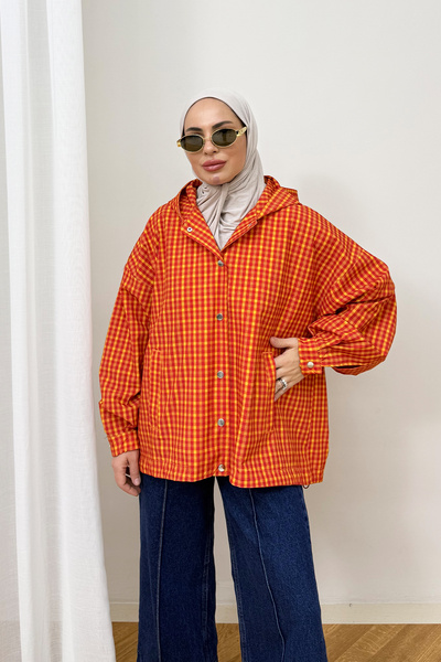 Melike Tatar Ekose Çıtçıtlı Yağmurluk 3-4590