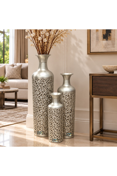 PixelsFurniture طقم مزهريات (فازات) 3 قطع فازات معدنية فاخرة من بكسل الأثاث, ...