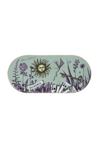 Baci Milano Allegria Yeşil Desenli Porselen Oval Tabak 25x11,5 cm