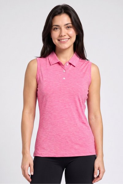 FootJoy Women Sportswear Fit Sleeveless Golf Polo Shirt, Heather Pink