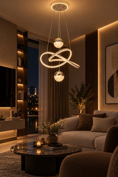 best power Modern Silver Led Pendant Light with Interlocking Ring Design and ...