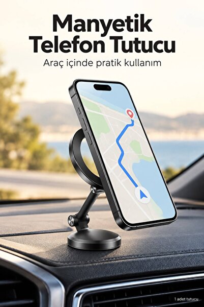 Evgereçlerim Katlanır 360 Derece Dönen Manyetik Araç Telefonu Tutacağı Siyah Tüm Telefonlarla Uyumlu Stand