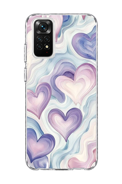 lelia حافظة هاتف شفافة مطبوعة بتصميم قلب أرجواني متوافقة مع Redmi Note 11 / 11S