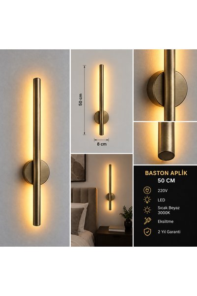 Genel Markalar Baston Aplik Eskitme Bronz 50 cm LED Duvar Aydınlatma(ELEKTRİK...