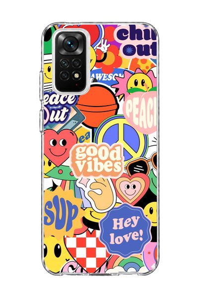 lelia حافظة هاتف شفافة مطبوعة بملصق وجه مبتسم متوافقة مع Redmi Note 11 / 11S