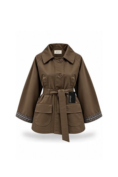 praye Cuffed Plaid Jacket Brown
