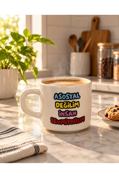 Asosyal Değilim İnsan Sevmiyorum! Eğlenceli Yazılı Kupa Bardak | Komik Kupa | Arkadaşa Hediye