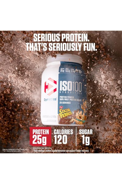 Dymatize بروتين مصل اللبن المتحلل ISO100 بنكهة الكاكاو (1.4 رطل) 20 حصة (20 سيرف)