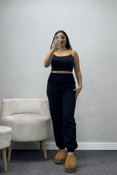 BELENDİR Women's Elastic 3 Thread Sweatpants Navy Blue