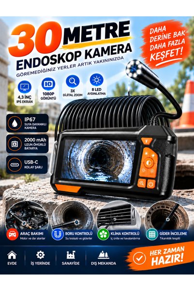 MATECHNO Profesyonel Ekranlı Endoskop Kamera 4.3 İnç IPS 1080P HD 3X Dijital ...