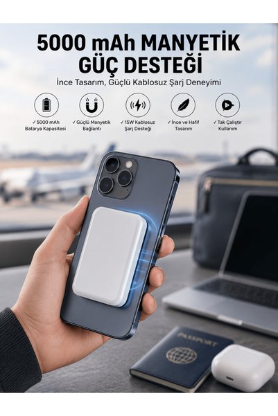 VALOR 5000 Mah İos Uyumlu Magsafe Kablosuz Şarj Hızlı Şarj Desteği