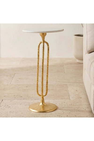 Lifestyle Marble Top Accent Table with Hammered Textured Base - 55x30 cm