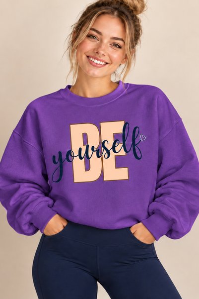 ArtYus Be Yourself Written Heart Detail Unisex Oversize Sweatshirt – Crew Nec...
