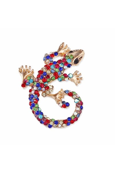 Alviro Broșă elegantă în formă de șopârlă, multicoloră, cu cristale
