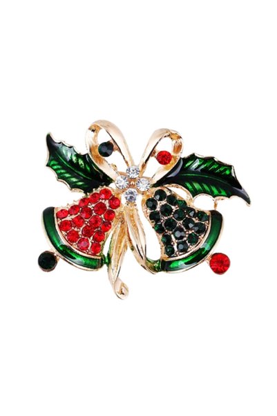Alviro Broșă de Crăciun cu clopoței verzi și roșii, 4,5 × 3,5 cm
