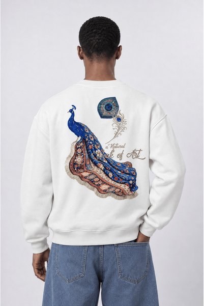 Respire Erkek Natural Patch Detaylı Oversize Sweatshirt Ekru