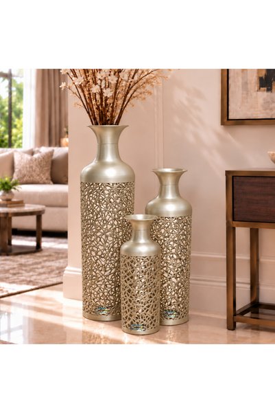 PixelsFurniture طقم مزهريات (فازات) 3 قطع فازات معدنية فاخرة من بكسل الأثاث, ...
