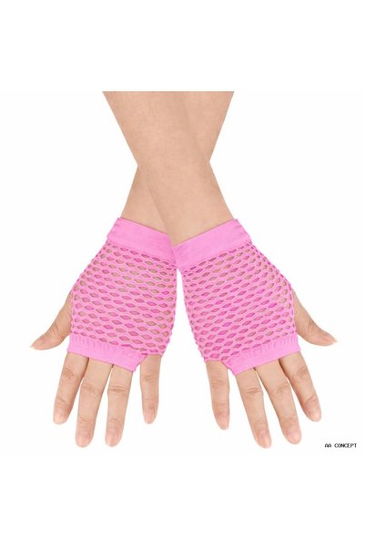 ZERO LAND Concepta 80S 90S Retro Neon Pink Mesh Fingerless Short Gloves (1650...