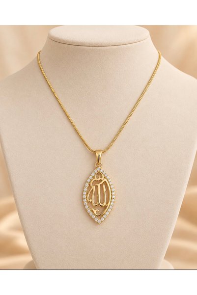 Nilove Concept Aksesuar Gold Color Necklace with Allah Written on Stone Detail – Elegant Women's Necklace