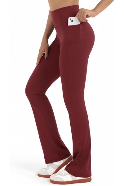 OtherMax Jambiere Sportive Damă Bootcut cu Talie Înaltă și Buzunare Bordo L